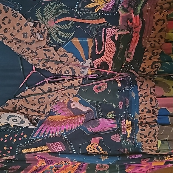 FARM RIO Jungle Animal Print Tiered Ruffle Bottom Maxi Dress! Sz. L, NWOT! - Picture 2 of 5